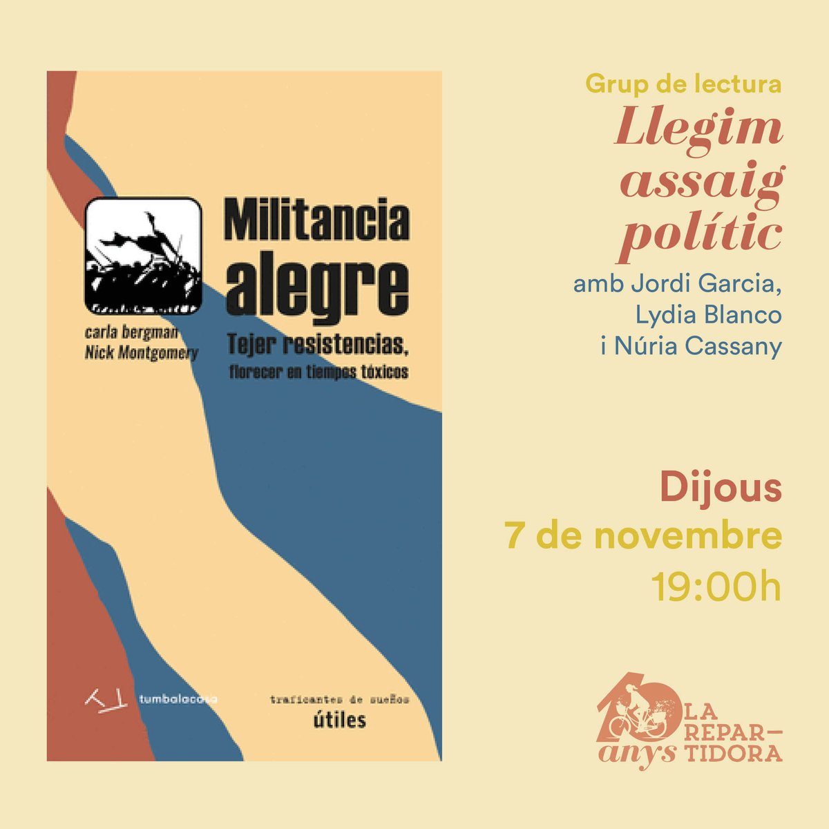 LaRepartidora's tweet photo. Llegim assaig polític: 
Primer dijous de cada mes a les 18h
Coordinat pel nostre company Jordi Garcia amb @Lydia_blanco2 i @nuria_cassany 

Cada mes comentem un assaig breu i conversem sobre les tesis centrals del mateix

Inscripció novembre i +info ací
https://t.co/pyrkHlYjDJ https://t.co/YKCY7jEhSE