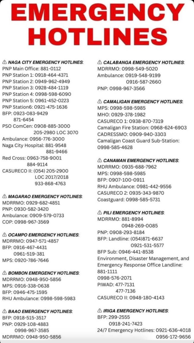 preciousmone29's tweet image. #KristinePH 
#BicolNeedsHelp
 
Emergency Hotlines for:
CAMARINES NORTE
CAMARINES SUR
ALBAY &amp;amp; SORSOGON