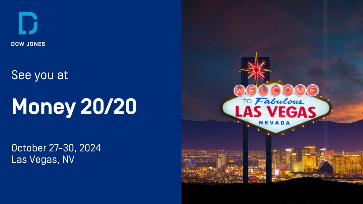 DowJones's tweet image. Will you be at @money2020 USA? Save the date to meet with our experts at booth 9534 and discover how Dow Jones can help power your #GenAI solutions. Learn more: bit.ly/3mb7ku0

#DataTransparency #Money2020USA #Factiva #DowJonesNewswires