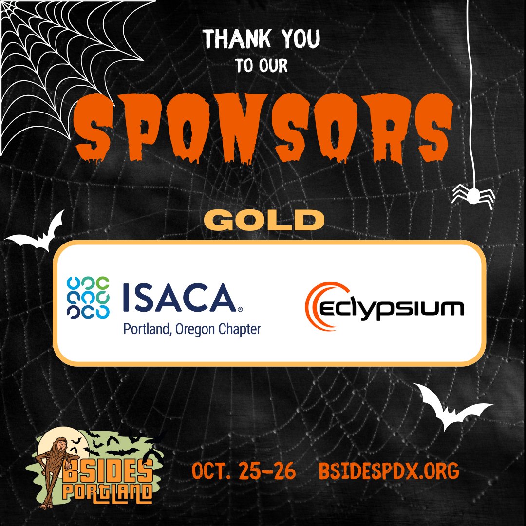 BSidesPDX's tweet image. Bsides PDX is powered by our incredible sponsors. Their support helps us create an inclusive, high-value event for the security community. Thank you, @IsacaPortland and @eclypsium  #Cybersecurity #BsidesPDX #HackerCommunity