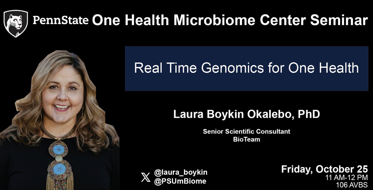 PSUmBiome's tweet photo. 📢You know the drill - Join us this Friday at 11AM for a fascinating talk led by @laura_boykin, a scientific consultant at @BioTeam! She will give industry insights relating to #genomics for #onehealth. 🧬📊⚕️
#TEDfellow
If you can't make it, DM us for the zoom link! 💻 https://t.co/Pv2fssofDd