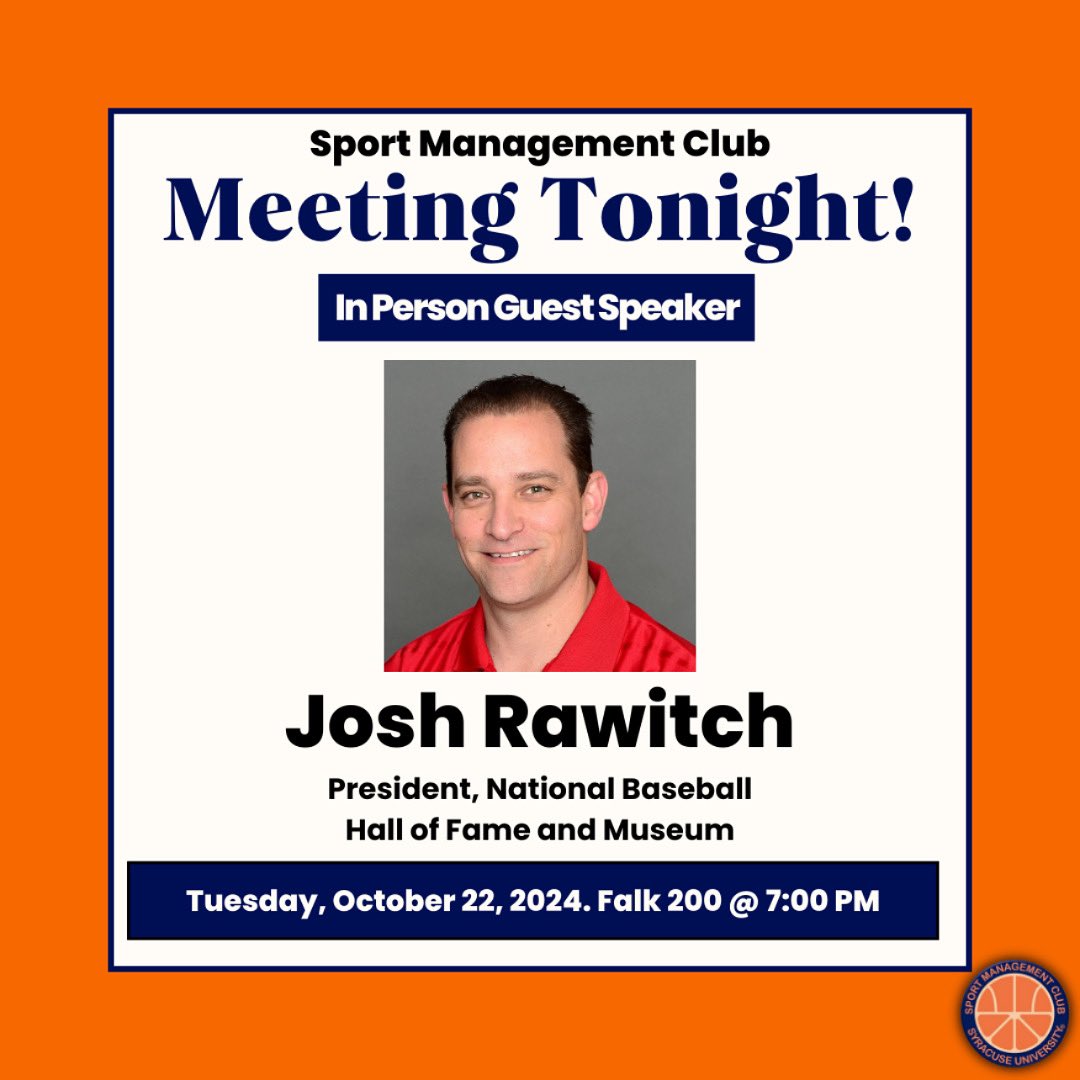 SPM Club meeting tonight!! Josh Rawitch will be coming in person to speak to us about his career. We will also be discussing auction updates, Apex club outing, and the Boston trip. Hope to see everyone at 7 pm in Falk 200!