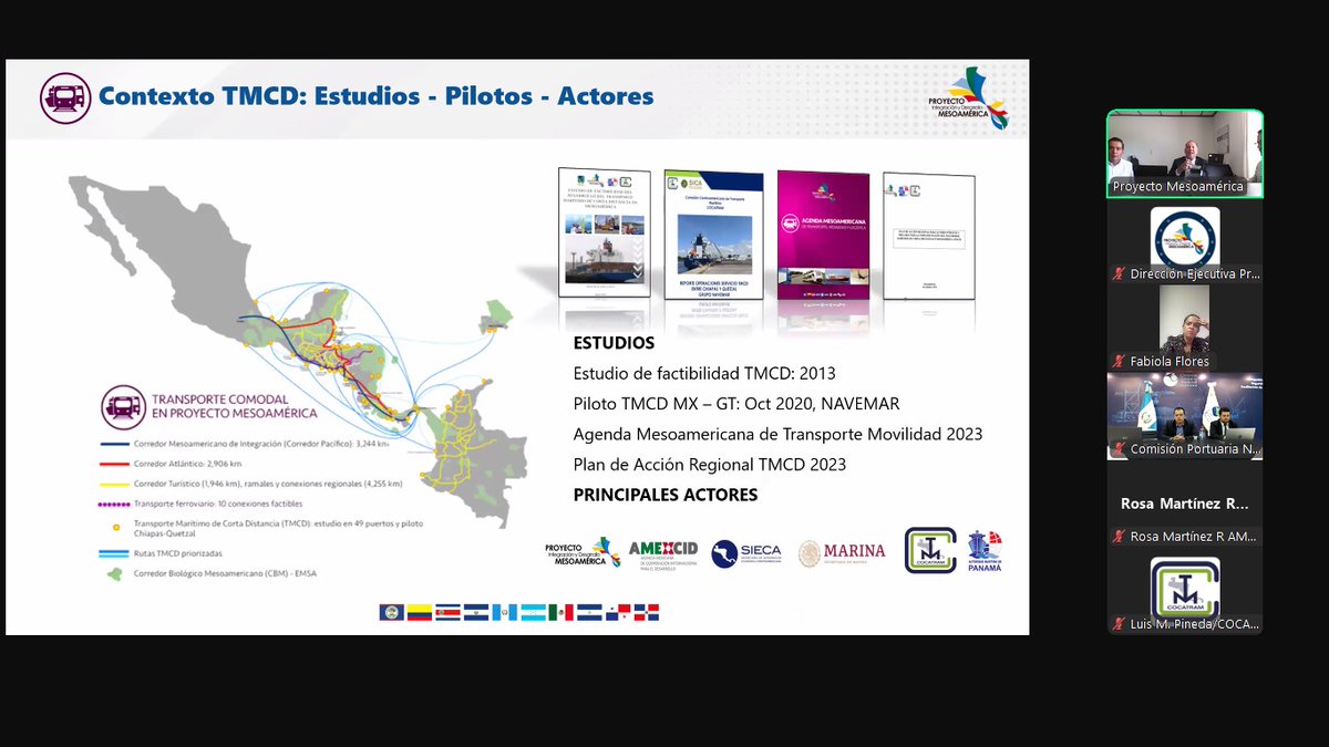 P_Mesoamerica's tweet photo. Transporte Marítimo de Corta Distancia #TMCD
Funcionarios de #ProyectoMesoamérica, @sg_sieca, @cocatram, @SEMAR_mx, @CoordGral, @AMEXCID y Comisión Nacional Portuaria de Guatemala @cpngobgt conversan sobre hoja de ruta para reactivar el #TMCD en la región. https://t.co/Xgki3QIP1J