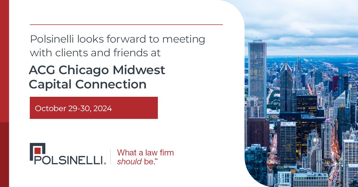 Polsinelli's tweet image. Joining participants in all facets of corporate growth and Middle Market dealmaking, we are happy to sponsor &amp;amp;look forward to @ACGChicago’s Midwest #CapitalConnection next week on October 29-30. Make sure to stop by Table J to see our professionals!
