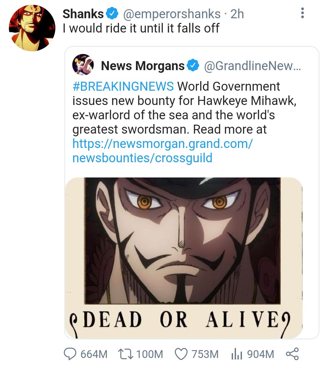 zolusbee's tweet photo. [#MISHANKS crack social media au] Shanks tweets from his public instead of his private account, leading to an unprecedented uproar in the world, and possibly a reconciliation with his rival, Mihawk. https://t.co/43BjChWBUV