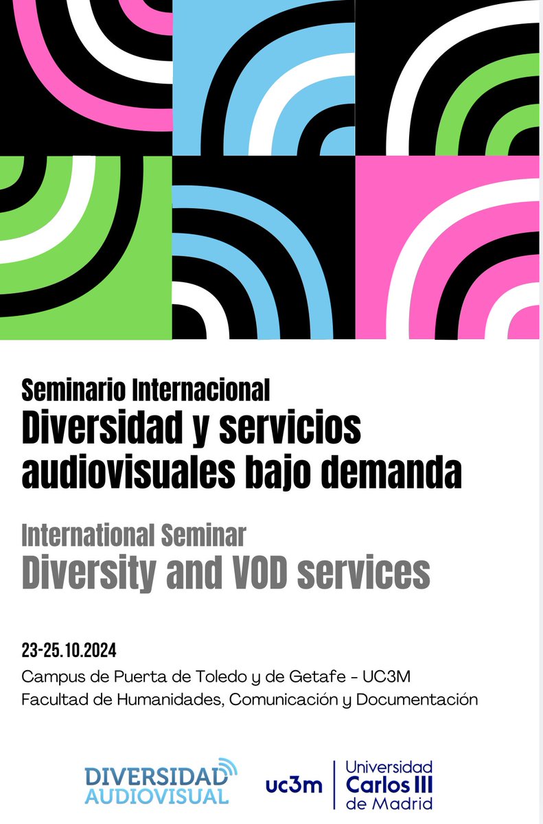 #Mañana | 📢 Seminario Internacional Diversidad y servicios audiovisuales bajo demanda

📌 Organizado por <a href="/DiversidAvUC3M/">Diversidad Audiovisual</a> con apoyo de <a href="/uc3mFacultadHCD/">Facultad HCD UC3M</a>, <a href="/InstCineEspUC3M/">Instituto del Cine Español UC3M</a>, <a href="/labExICCA/">LabEx ICCA</a> y OBSERVACOM.

En vivo en el siguiente enlace 🔗 bit.ly/SeminarioGetafe