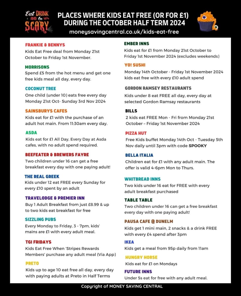 somia_bibi's tweet photo. Places children can eat for free or £1 this October half term. With the cost of living pressures and ongoing financial strain families face, every little can really help and matter
@JoeFautley @JeewanKala @HallgreenN @HimayaHaven @ISRA_SHARE @MWIPproject #food #fooduk https://t.co/MPteysqipo