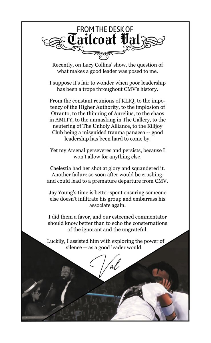 Don't worry, the Commentator of the Year (Hey! you voted for him, not us!) is doing fine!

Val just thought he should take a second to rest his voice and *really* think about the things he says!
--
<a href="/OfficialCMV_/">CMV</a>