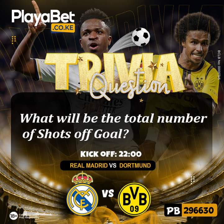 playabetkenya's tweet photo. Trivia o' Clock wadau!!
Leo prediction ni mchambue What will be the total number 
 of Shots off Goal?
10 correct comments will be awarded RANDOMLY. For more than 500 comments, 20 will be awarded.
Like, comment &amp; share.
Terms and Conditions apply
#ChezaKamaPlaya https://t.co/SgrPryYRLF