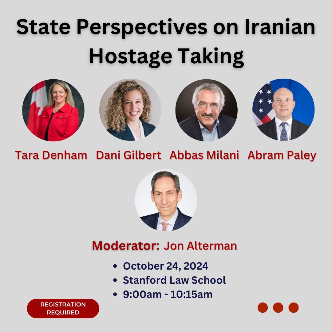 ⚖️ Moderated by <a href="/CSISMidEast/">CSIS Middle East</a> expert Jon Alterman, the first panel of the Hostage Summit at <a href="/StanfordLaw/">Stanford Law School</a> will feature experts on #Iran and a discussion on the policy consequences of states’ perspectives on hostage taking.

☑️ Register: bit.ly/3UbeteB