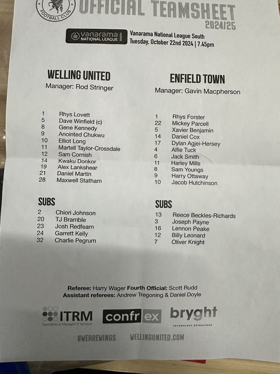 A printed offering for tonight <a href="/wellingunited/">Welling United FC</a> <a href="/ETFCOfficial/">Enfield Town FC</a> <a href="/NonLeagueCrowd/">Non League Crowds</a>