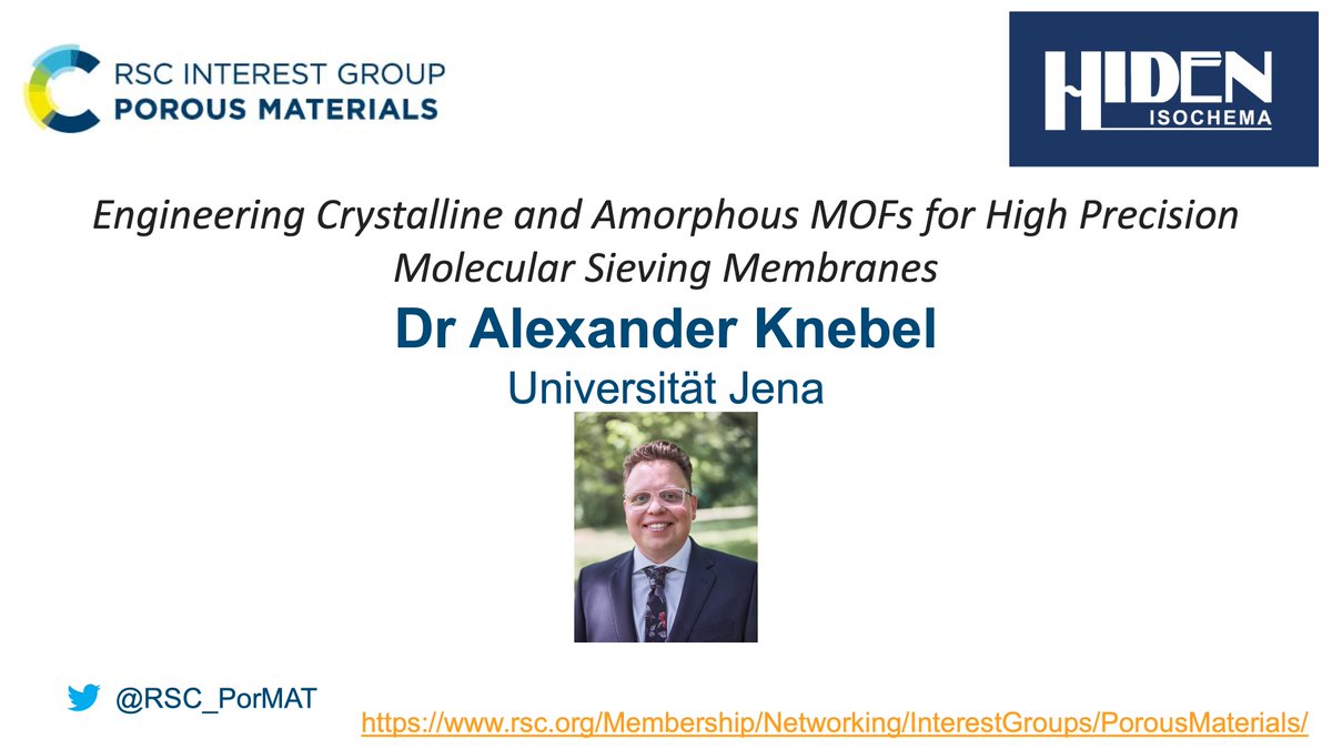 RSC Porous Materials Interest Group (@rsc_pormat) on Twitter photo This month's webinar comes from Dr Alexander Knebel
<a href="/KnebelAlexander/">Alexander Knebel</a>
10 am UK time on 29th October
Register here:
attendee.gotowebinar.com/register/60260… This month's webinar comes from Dr Alexander Knebel
<a href="/KnebelAlexander/">Alexander Knebel</a>
10 am UK time on 29th October
Register here:
attendee.gotowebinar.com/register/60260…