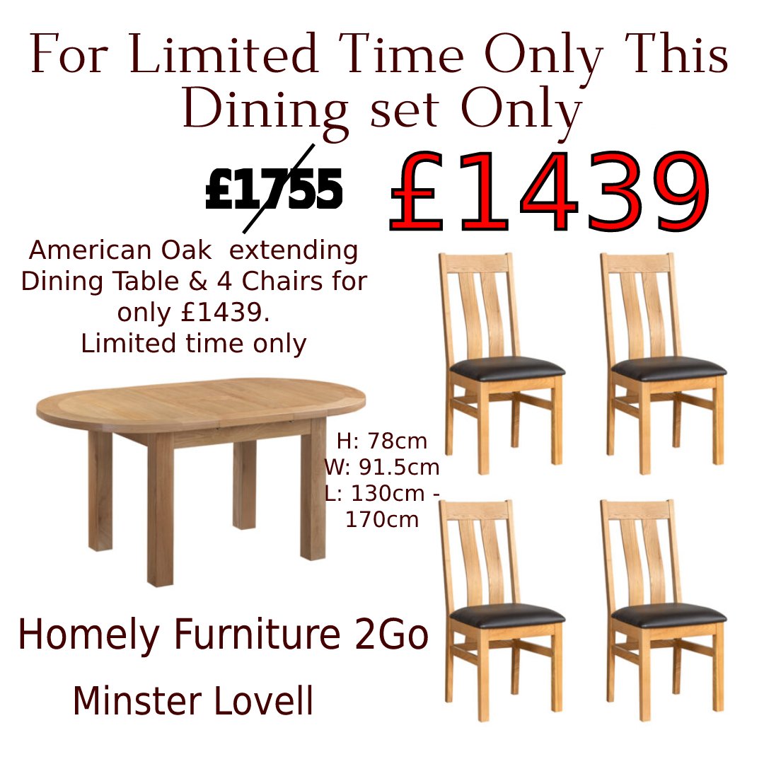 2Homely's tweet photo. Dining set deals just in time for christmas!
Don't miss out. limited time only!
Made from American oak these dining sets our the perfect present for your home.

Visit our #minsterlovell showroom today!

#witneyoxfordshire #solidfurniture #oakfurniture #diningset #LimitedTimeOffer https://t.co/BBI1Kxq0Wh