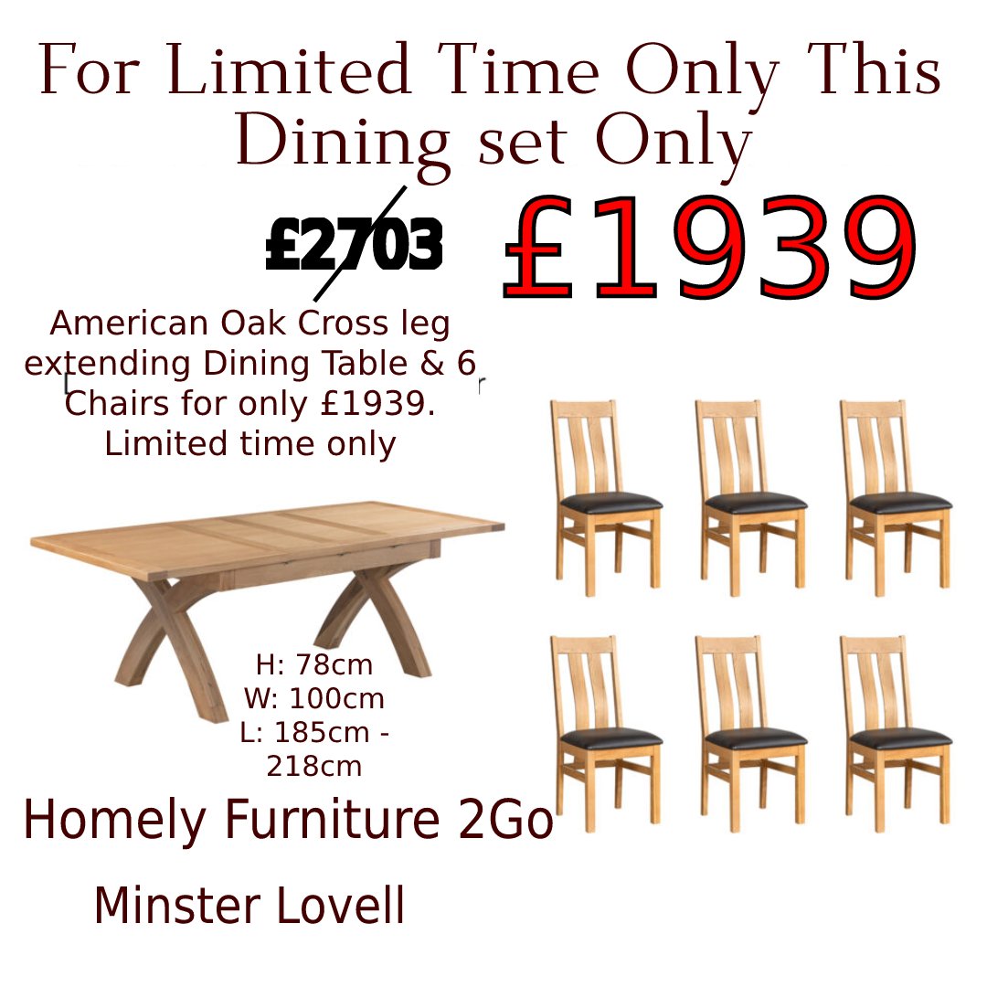 2Homely's tweet photo. Dining set deals just in time for christmas!
Don't miss out. limited time only!
Made from American oak these dining sets our the perfect present for your home.

Visit our #minsterlovell showroom today!

#witneyoxfordshire #solidfurniture #oakfurniture #diningset #LimitedTimeOffer https://t.co/BBI1Kxq0Wh