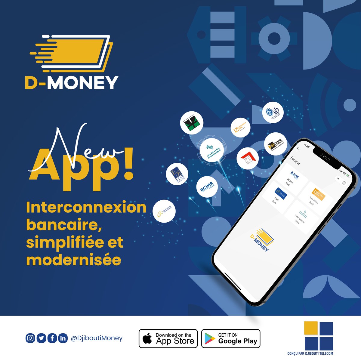 🔗  Fusionnez vos finances avec D-Money ! Notre application vous permet de relier votre compte bancaire à votre portefeuille mobile pour une vue unifiée et simplifiée. Accédez directement à votre compte bancaire depuis votre téléphone grâce à D-Money.