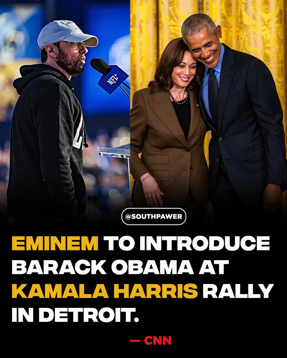 🔥 BREAKING 🔥 

CNN reports that Eminem will introduce Barack Obama at Kamala Harris rally in Detroit tonight 👀👀

Check details in the thread below.