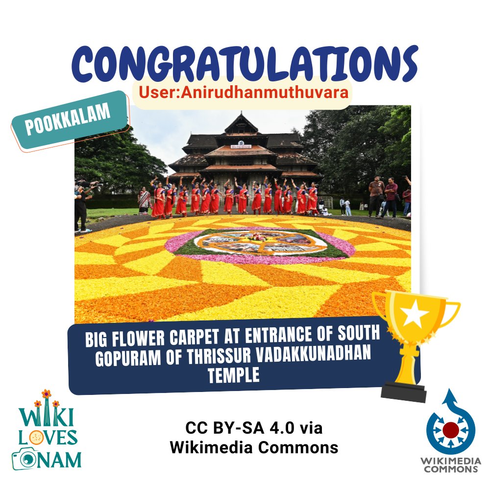 🌟 Announcing the Winners of Wiki Loves Onam 2024! 🌟

Flowers - User:Anirudhanmuthuvara
Pookkalam - User:Anirudhanmuthuvara
Games - User:Silaonam

A heartfelt thank you to all participants for your amazing contributions! 📸

#WikiLovesOnam #WLO2024 #WikimediaCommons #Photography