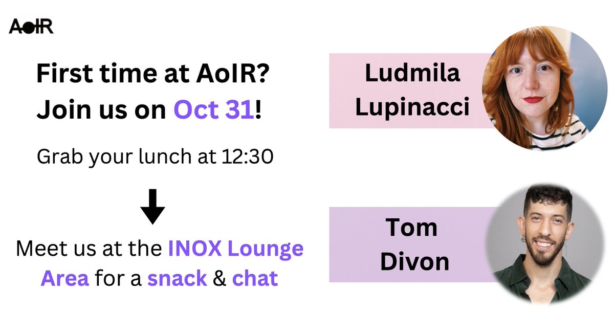 Tom Divon | توم ديفون | תום דיבון (@tomdivon) on Twitter photo Is this your first AOIR? Feeling a bit unsure or overwhelmed? We get it—conferences can be intense! Join us for the First Timers meet-up on the first day (Oct 31) in Sheffield; Look out for me & <a href="/ludludlud/">Ludmila Lupinacci - @ludmila@aoir.social</a>, and we’ll help guide you through this experience together #AoIR2024👇🫶💕 Is this your first AOIR? Feeling a bit unsure or overwhelmed? We get it—conferences can be intense! Join us for the First Timers meet-up on the first day (Oct 31) in Sheffield; Look out for me & <a href="/ludludlud/">Ludmila Lupinacci - @ludmila@aoir.social</a>, and we’ll help guide you through this experience together #AoIR2024👇🫶💕
