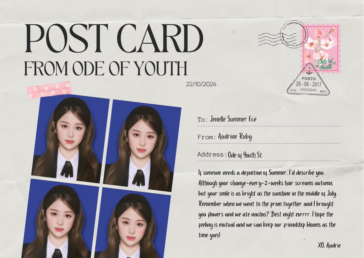 itzyslia's tweet photo. @odeofyouth 💌
Recipient: Jenelle Summer Ece / @Jehnnifer
Sender: 🤍

A postcard has been sent to your address! https://t.co/RYsqy6Jfo0