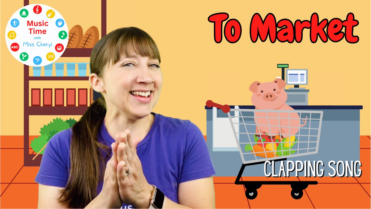 🐷 Take a fun trip to the market with Miss Cheryl and sing "To Market"!  This traditional clapping song is a great way to encourage babies, toddlers and preschoolers to clap along!  #tomarket #nurseryrhymes #childrensmusic #childrensmusician #kidssongs #kidsvideo #babysongs