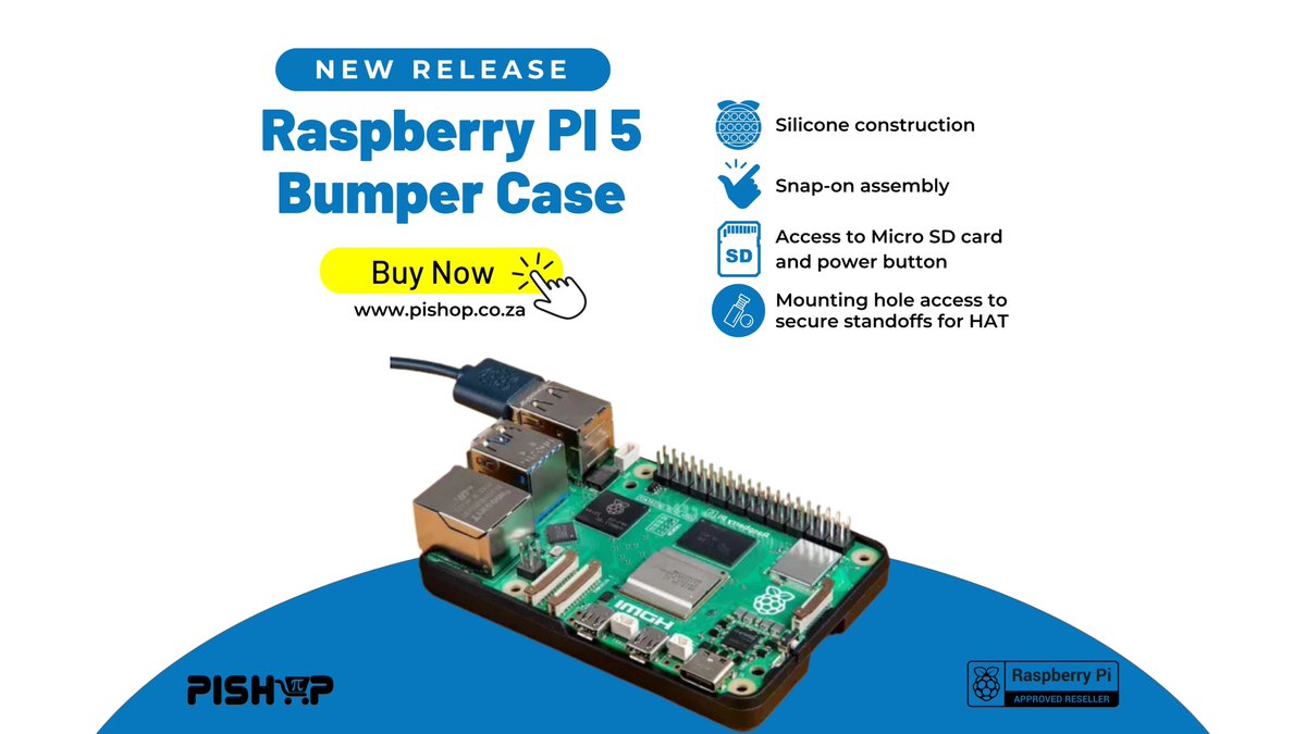 PiShopSA's tweet image. Check out the new Raspberry Pi 5 Bumper case! Silicone, snap-on, SD card Access, and mounting holes for the HAT. What more could you ask for?

links.pishop.io/track/6717b482…
.
.
.
.
.
.
#raspberrypi #pishop #pishopsa #pishopafrica