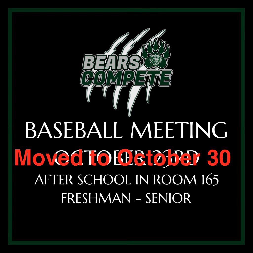BrewBrsBaseball's tweet image. Meeting is moved to next week October 30 in room 165 after school @BCSD_Athletics @brewsterschools