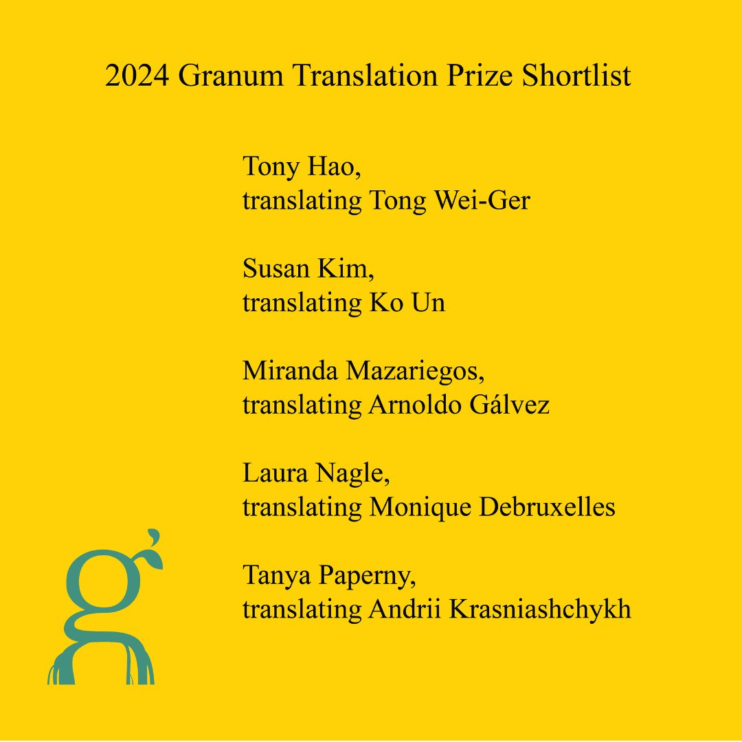 Granum Foundation (@granum_fdt) on Twitter photo We’re delighted to announce the shortlist for the 2024 Granum Foundation Translation Prize! Learn more at granumfoundation.org. We’re delighted to announce the shortlist for the 2024 Granum Foundation Translation Prize! Learn more at granumfoundation.org.