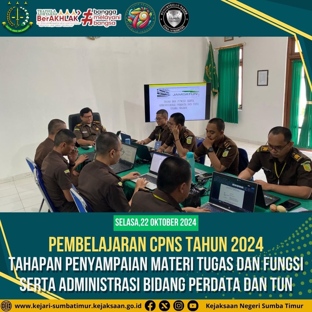 NegeriSumba's tweet photo. Selasa, 22 Oktober 2024.
Pembelajaran Tahapan Penyampaian Materi Tugas dan Fungsi serta Administrasi Bidang Perdata dan Tata Usaha Negara yang diisi oleh Bapak Wasis Sugianto, S.H. selaku Kepala Sub Seksi Perdata dan Tata Usaha Negara Kejaksaan Negeri Sumba Timur. https://t.co/rqiojyJ221