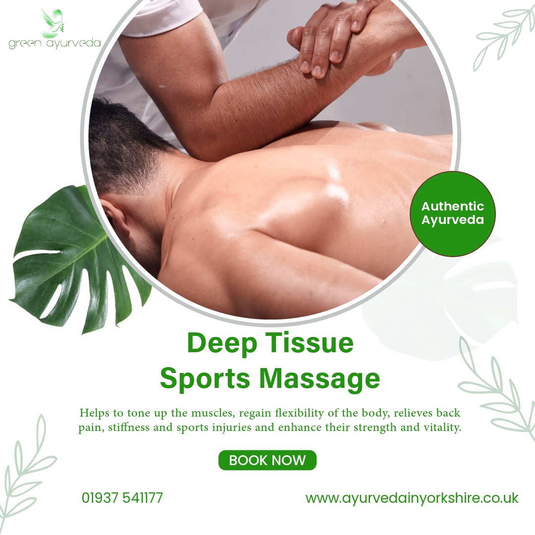 Greenayurveda's tweet image. Get ready to tackle your next workout with deep tissue sports massage!

Our massage therapists are experts in targeting deep muscle tissue, helping to relieve tension and improve flexibility. Don't let sore muscles slow you down!

#DeepTissueMassage #SportsMassage #MuscleRecovery