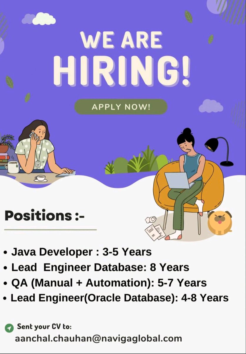 Hiring!!

#JobOpening #qaengineer #FrontEnd #javadeveloper #databasee