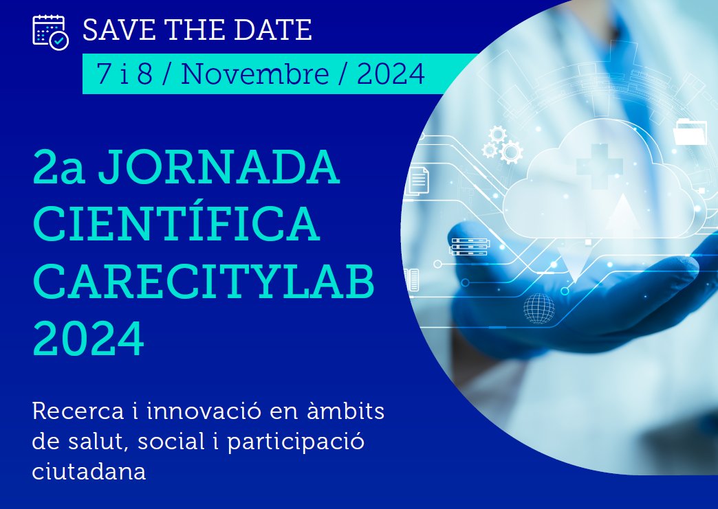 🌟Save the date! El 7 i 8 de novembre, no et perdis la 2a Jornada Científica🧪del #CareCityLab a🎯l'Hospital de Mataró i a l'EspaiMataróCuida-CareCityLab. 
Participa en la construcció del futur de la #salut i les #cures!✨#Social #Innovació #Recerca #CiènciaCiutadana