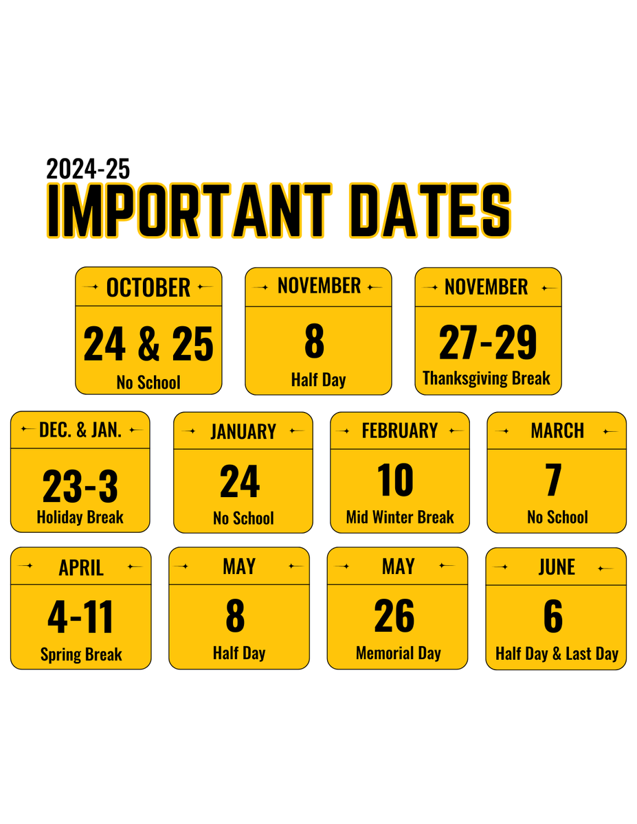 Reminder, there is no school this Thursday, October 24 and Friday, October 25 for fall break! Here's a look at the rest of the important dates for the rest of the 2024-25 school year.

The school calendar can be found on our website at any time: hamiltonschools.us/our-district/s…