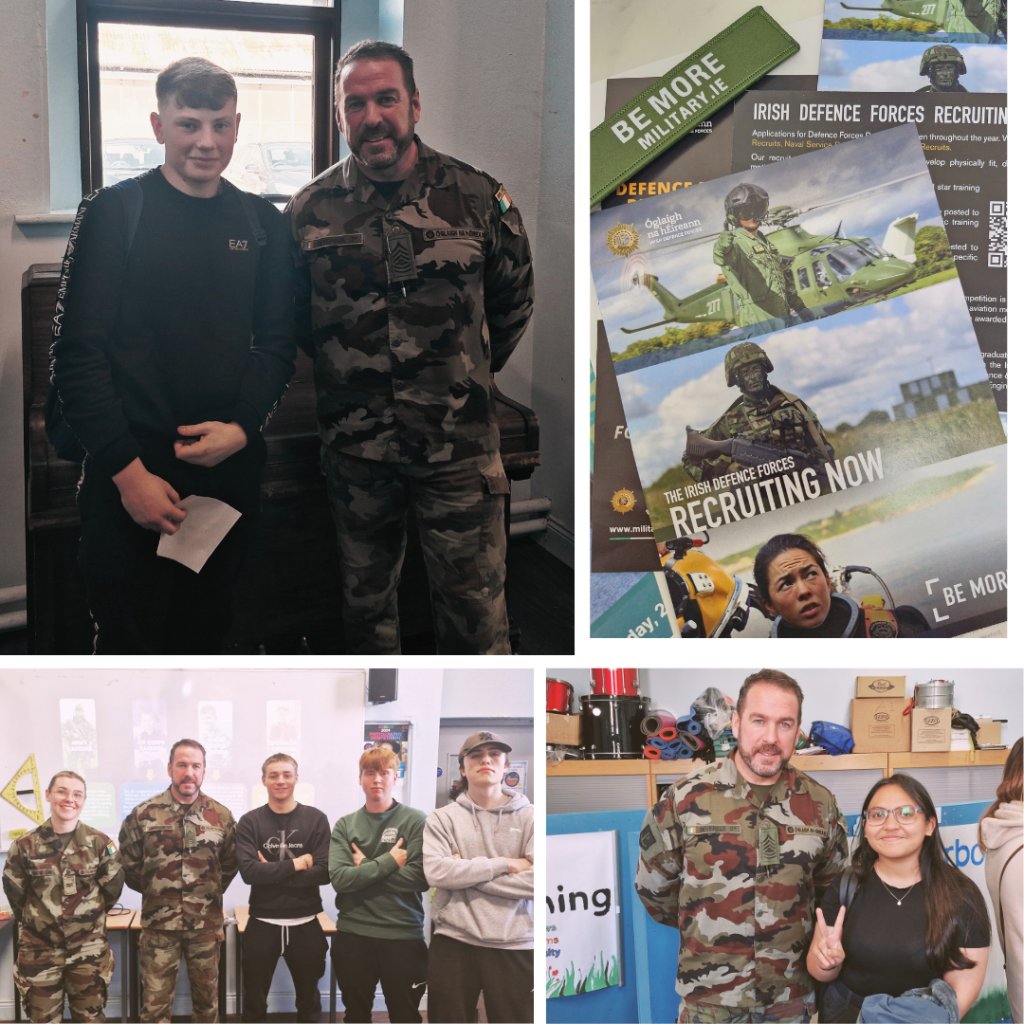 Senior students had a visit from the Irish Defence Forces today. Huge thanks to Corporal Katie and First Sergeant Tom for a really engaging talk about recruitment, training, travel and educational opportunities!