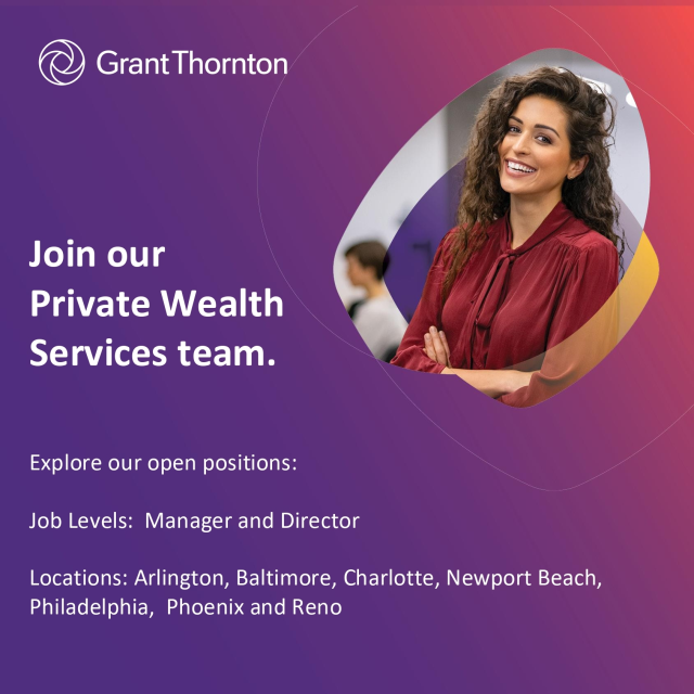 mmalarkey's tweet photo. Ready for a career that challenges and rewards you? @GrantThorntonUS has the right tax roles waiting for you. Apply now! #Hiring #TaxJobs #PrivateWealthServices https://t.co/YWvtAcdaWq https://t.co/nSo9bmutKp