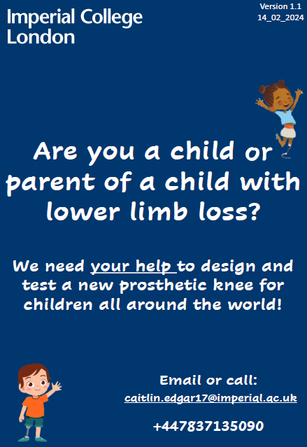 BAPO (@bapo2) on Twitter photo New Prosthetic Knee Joint for Children. Do you know a child with lower limb absence who would like to try out a new prosthetic knee joint? All travel expenses covered. <a href="/CaitlinEdgar_/">Caitlin Edgar</a>
More info here: ow.ly/OO3x50TQKx5 New Prosthetic Knee Joint for Children. Do you know a child with lower limb absence who would like to try out a new prosthetic knee joint? All travel expenses covered. <a href="/CaitlinEdgar_/">Caitlin Edgar</a>
More info here: ow.ly/OO3x50TQKx5