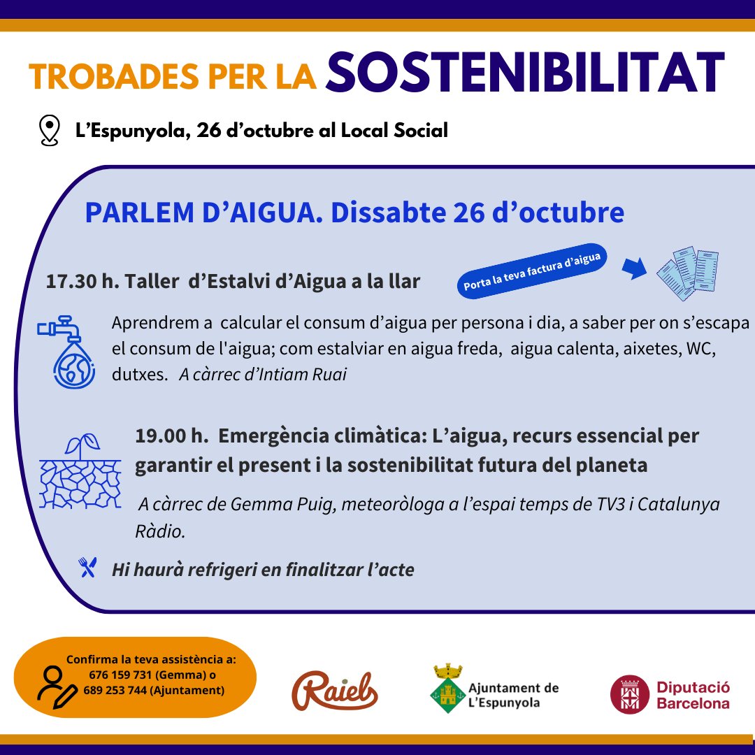 🌍💧 El pròxim dissabte 26 a l'Espunyola, amb <a href="/gemmapuigf/">Gemma Puig Feliu</a> i intiamruai, serem a la sessió "Parlem d'aigua".

Una oportunitat per a fer camí cap a l’𝘂́𝘀 𝗰𝗼𝗻𝘀𝗰𝗶𝗲𝗻𝘁 𝗱𝗲 𝗹'𝗮𝗶𝗴𝘂𝗮 de la mà de persones expertes. 🤝💡

#TrobadesSostenibilitat #Espunyola #ParlemdAigua