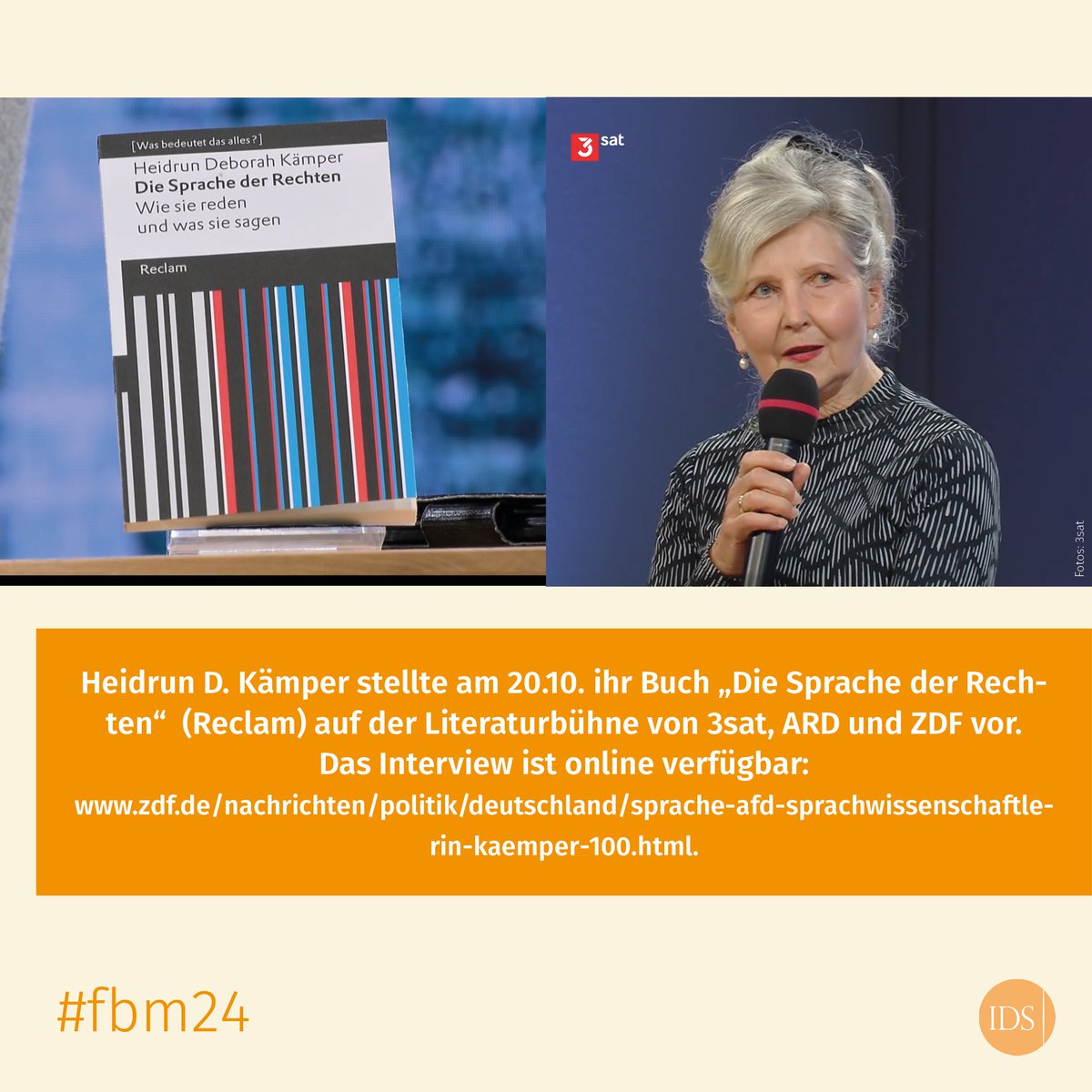 IDS Mannheim (@ids_mannheim) on Twitter photo Kurze Nachlese zur #fbm24: Im Rahmen der <a href="/Book_Fair/">FrankfurterBuchmesse</a> diskutierte <a href="/HenningLobin/">Henning Lobin</a> zum Thema „Künstliche Intelligenz und Sprache“ (buchmesse.de/timetable/sess…) & Heidrun D. Kämper stellte am Sonntag ihr neues Buch „Die Sprache der Rechten“ bei <a href="/3sat/">3sat</a> vor (3sat.de/kultur/buchmes…). Kurze Nachlese zur #fbm24: Im Rahmen der <a href="/Book_Fair/">FrankfurterBuchmesse</a> diskutierte <a href="/HenningLobin/">Henning Lobin</a> zum Thema „Künstliche Intelligenz und Sprache“ (buchmesse.de/timetable/sess…) & Heidrun D. Kämper stellte am Sonntag ihr neues Buch „Die Sprache der Rechten“ bei <a href="/3sat/">3sat</a> vor (3sat.de/kultur/buchmes…).