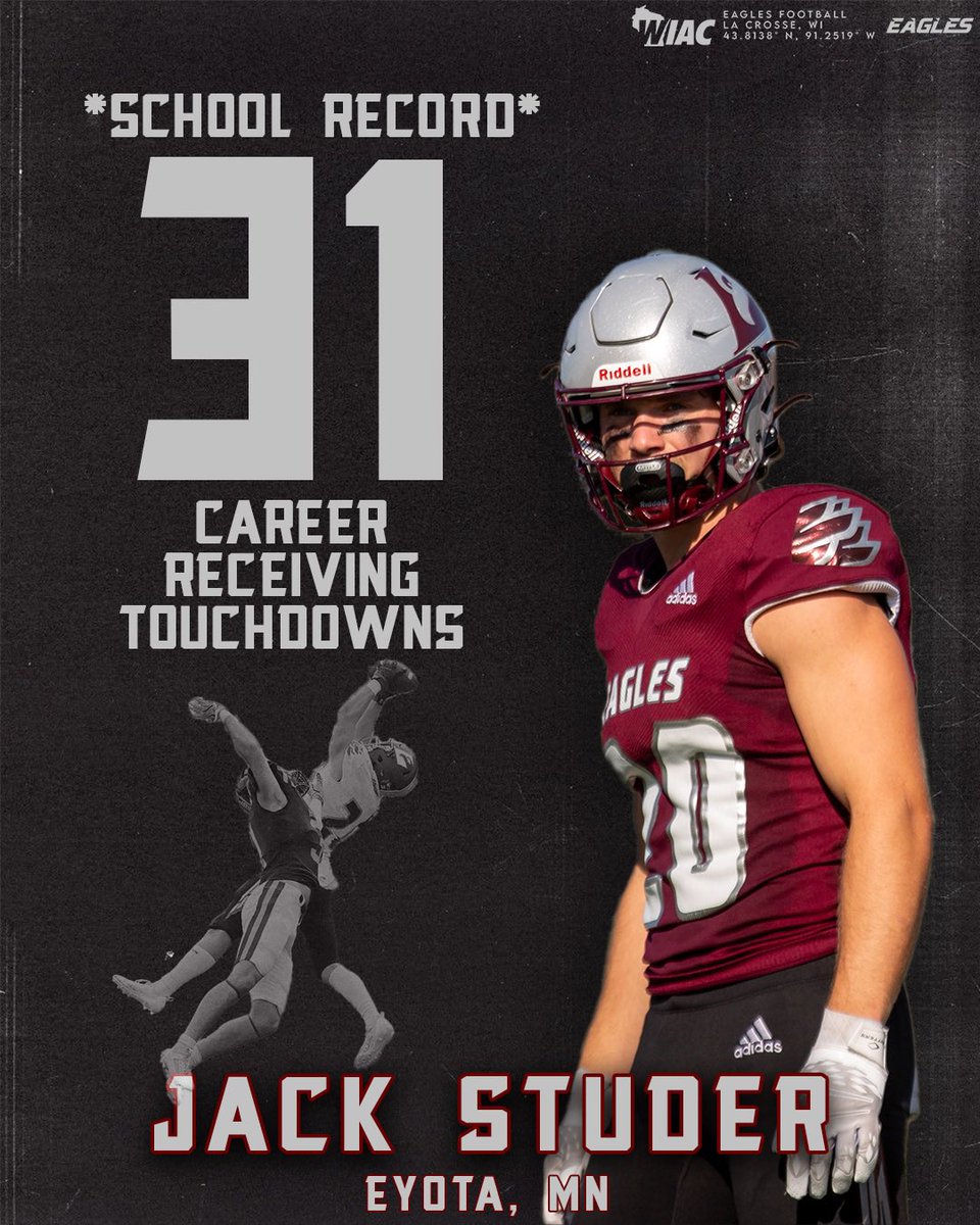 31 and counting… 🦅🏈 

Huge congratulations to <a href="/studer_jack/">Jack Studer</a> for being the UWL Football All Time Reception TD Leader ‼️

#TheExperience #d3fb
