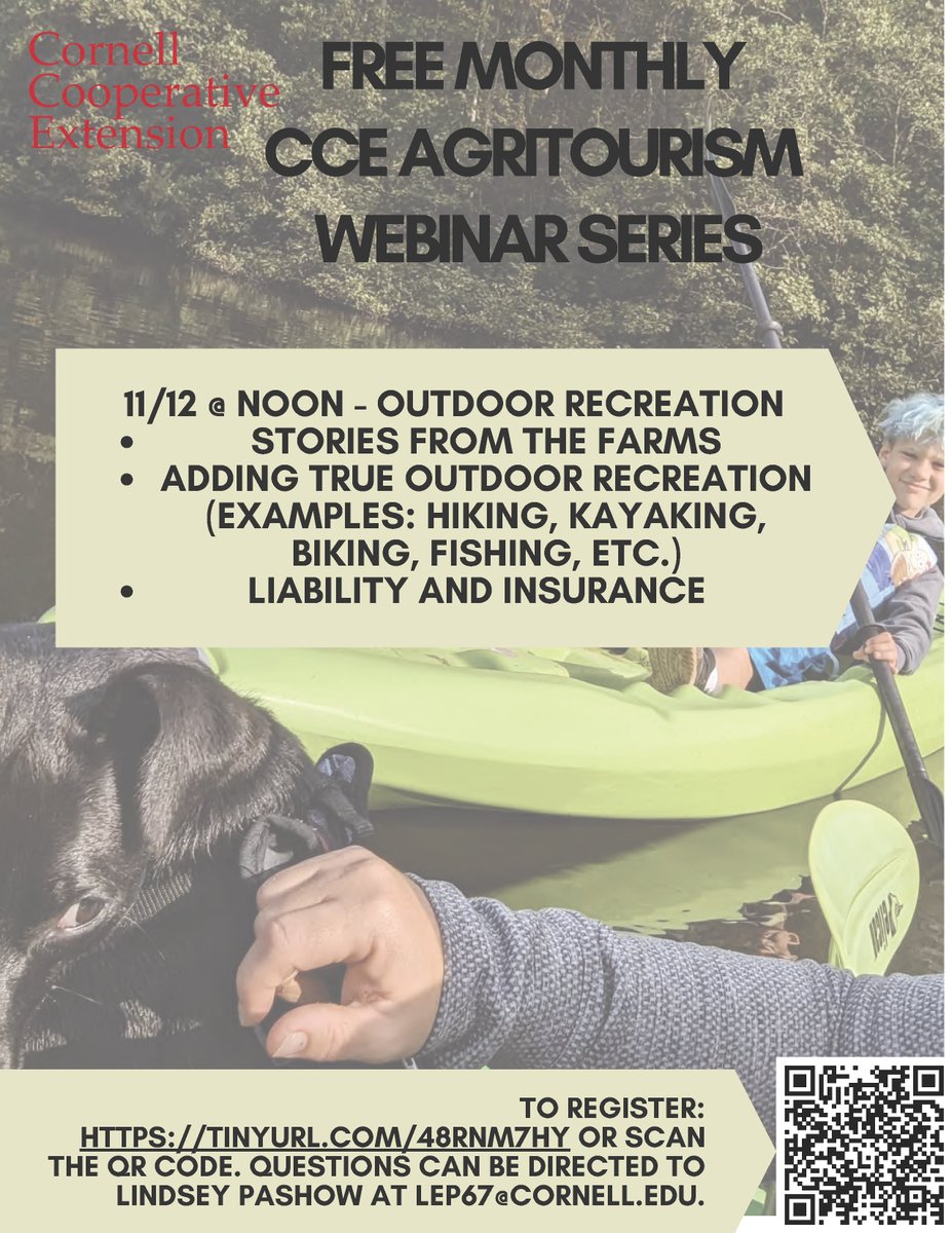 Thinking of starting or growing your agritourism business? 🌾
Join our monthly lunch-hour virtual workshop series to learn how!

📅 Nov 12: Implementing Outdoor Recreation on the Farm
👉 Register here: bit.ly/48exi6n