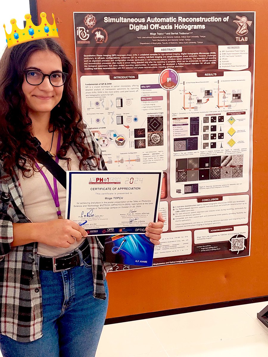 Exciting news from #IZPHOTECH’24! 🎉 Our lab member, Muge Topcu won 2 place in the poster presentation competition! 👏 Congratulations Muge!🎉 <a href="/d_biyot/">D.E.Ü Biyotıp ve Genom Enstitüsü</a>
