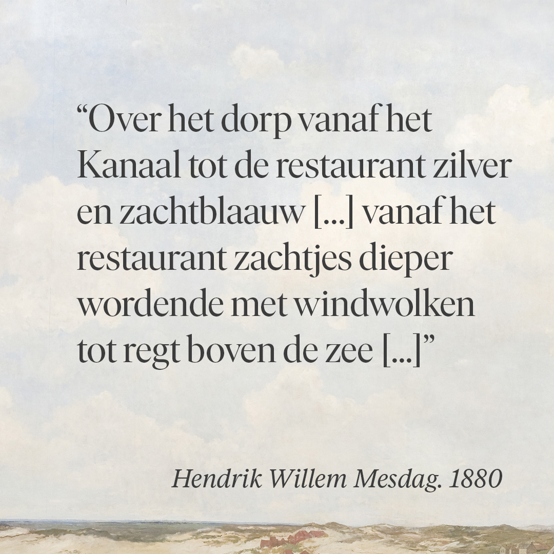 Mesdag wist precies hoe zijn Panorama er uit moest zien. Hij schetste in potlood de kustlijn en beschreef precies welke kleur- en lichteffecten hij wilde laten zien in het water en op de wolken. 
🤩Wij vinden zijn beschrijving bijna net zo mooi als de wolken op het Panorama!