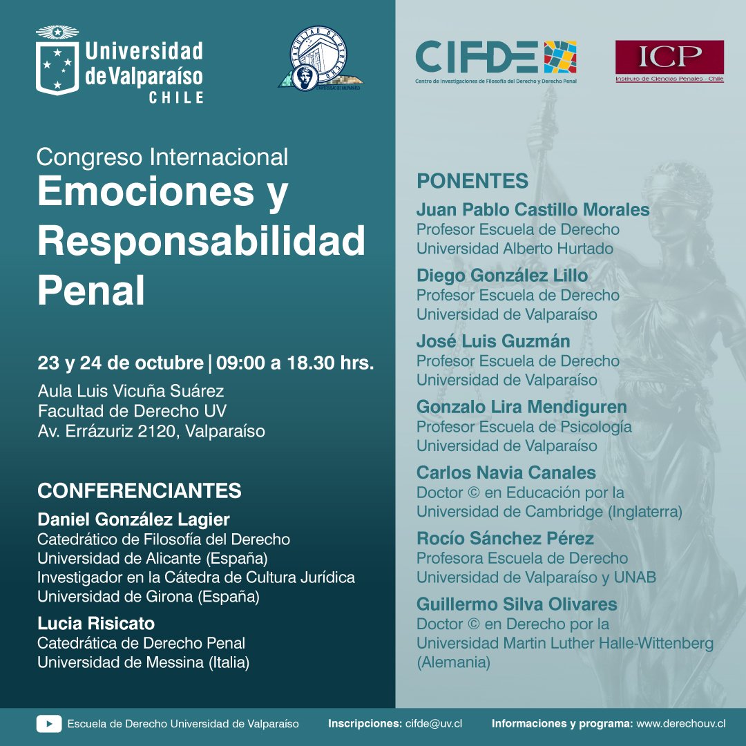 ¡Atención! Mañana miércoles y jueves nos vemos en el Congreso Internacional sobre Emociones y responsabilidad penal, organizado por el <a href="/cifdeuv/">CIFDE</a> y el Instituto de Ciencias Penales. Contamos con dos magníficos invitados internacionales 👇🏽👇🏽👇🏽