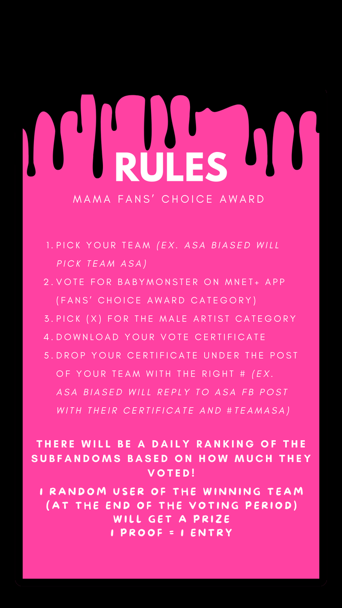 AHYVTEAM's tweet photo. [DAY 3] - MAMA FAN'S CHOICE AWARD COLLABORATION

Calling all the attention of HYEONIES! Let's show them our voting power and our HYEONITY. Fighting!

#TEAMRUKA
#TEAMASA 
#TEAMPHARITA
#TEAMAHYEON 
#TEAMCHIQUITA
#TEAMRAMI

A prize will be given to user of a winning team! https://t.co/JcpZMPJL96