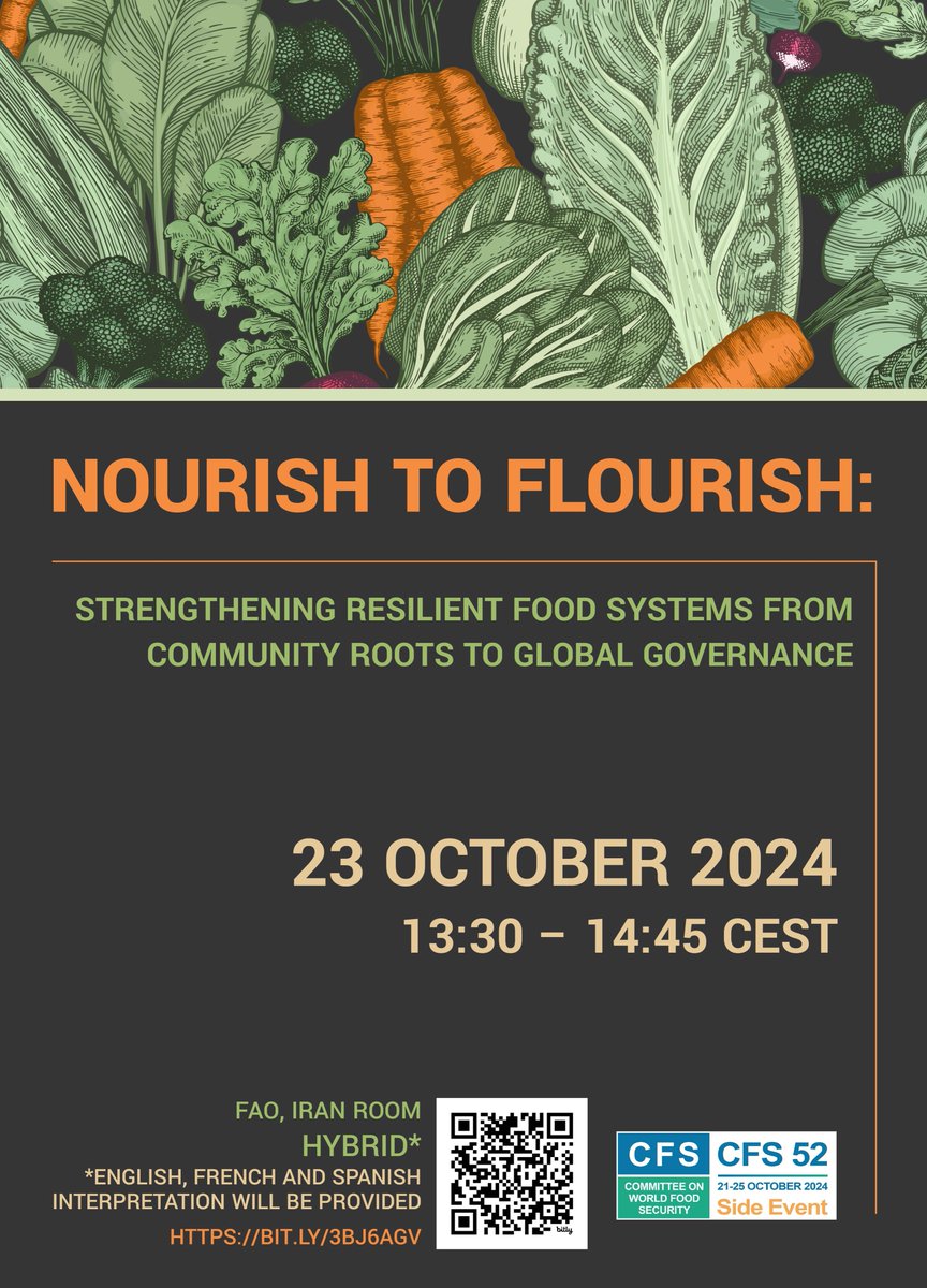 CSM4CFS's tweet photo. ⏰Join us on 23 October 2024 from 13:30 – 14:45 CEST at #CFS52 as we explore the intersection of community mobilization, local food systems, and global economic governance! 🌱
👉 Register: https://t.co/fZrvWW8snn
#50YearsOfCFS #NourishToFlourish
@via_campesina https://t.co/WuzmYfxDko