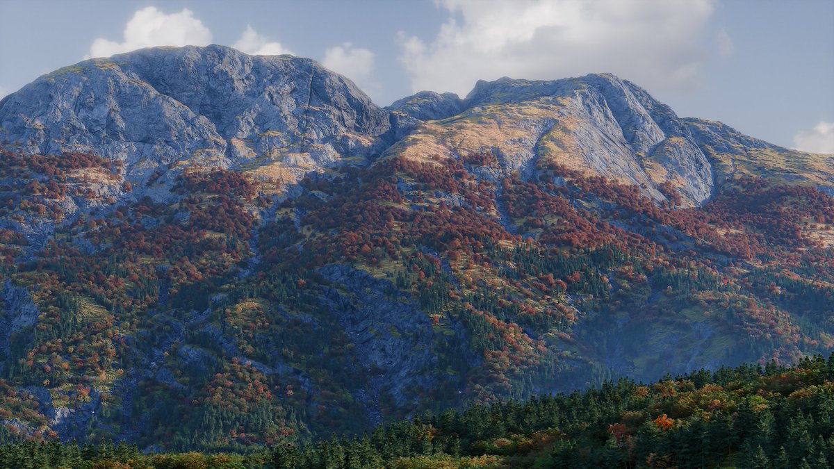 Autumn foliage test in blender

Terrain and scattering done with my addon
#b3d #blender