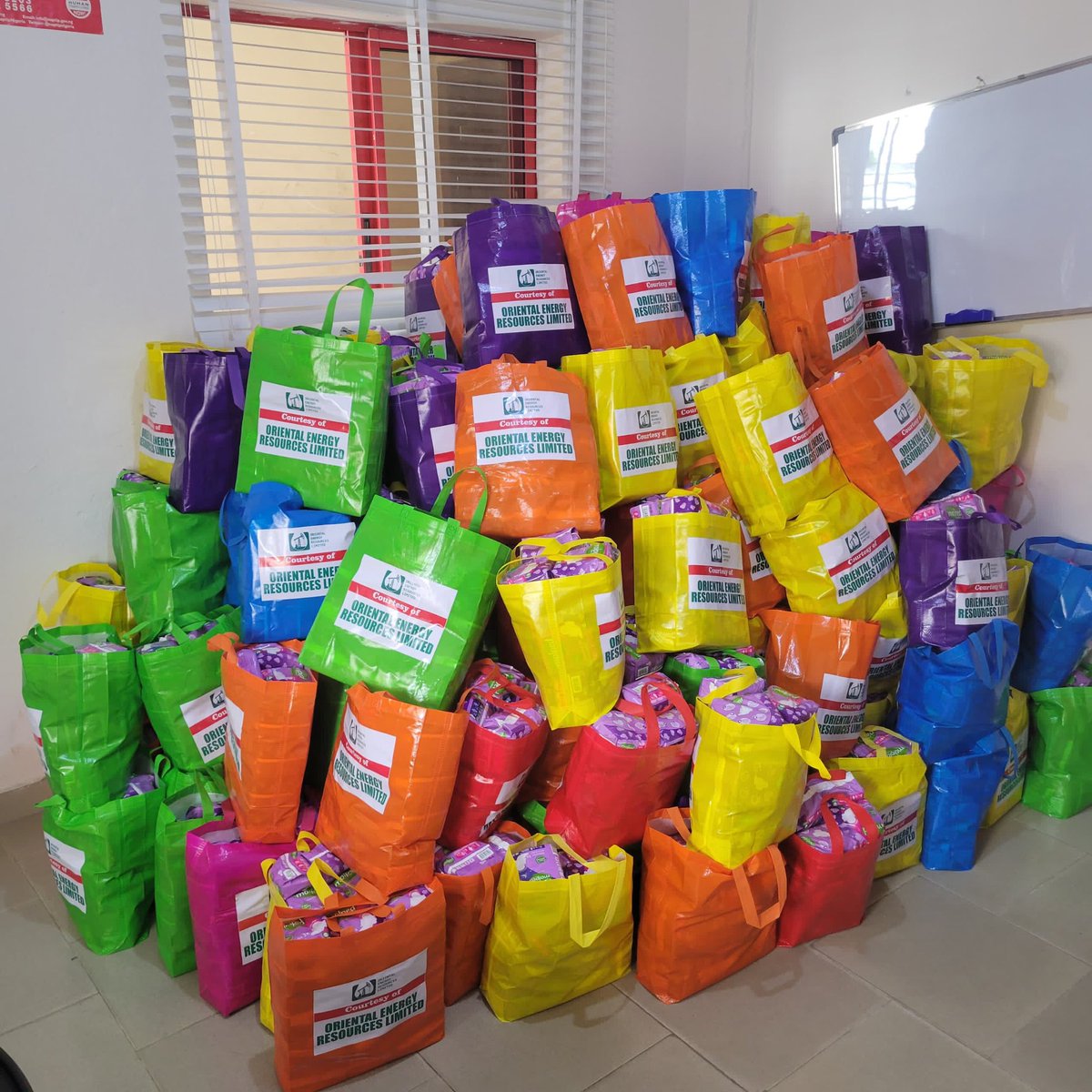 uwemite's tweet image. Courtesy of Oriental Energy Resources Limited, next week 1,000 girls in two public secondary schools in Akwa Ibom State will receive one of these bags containing 12-months supply of female hygiene products.