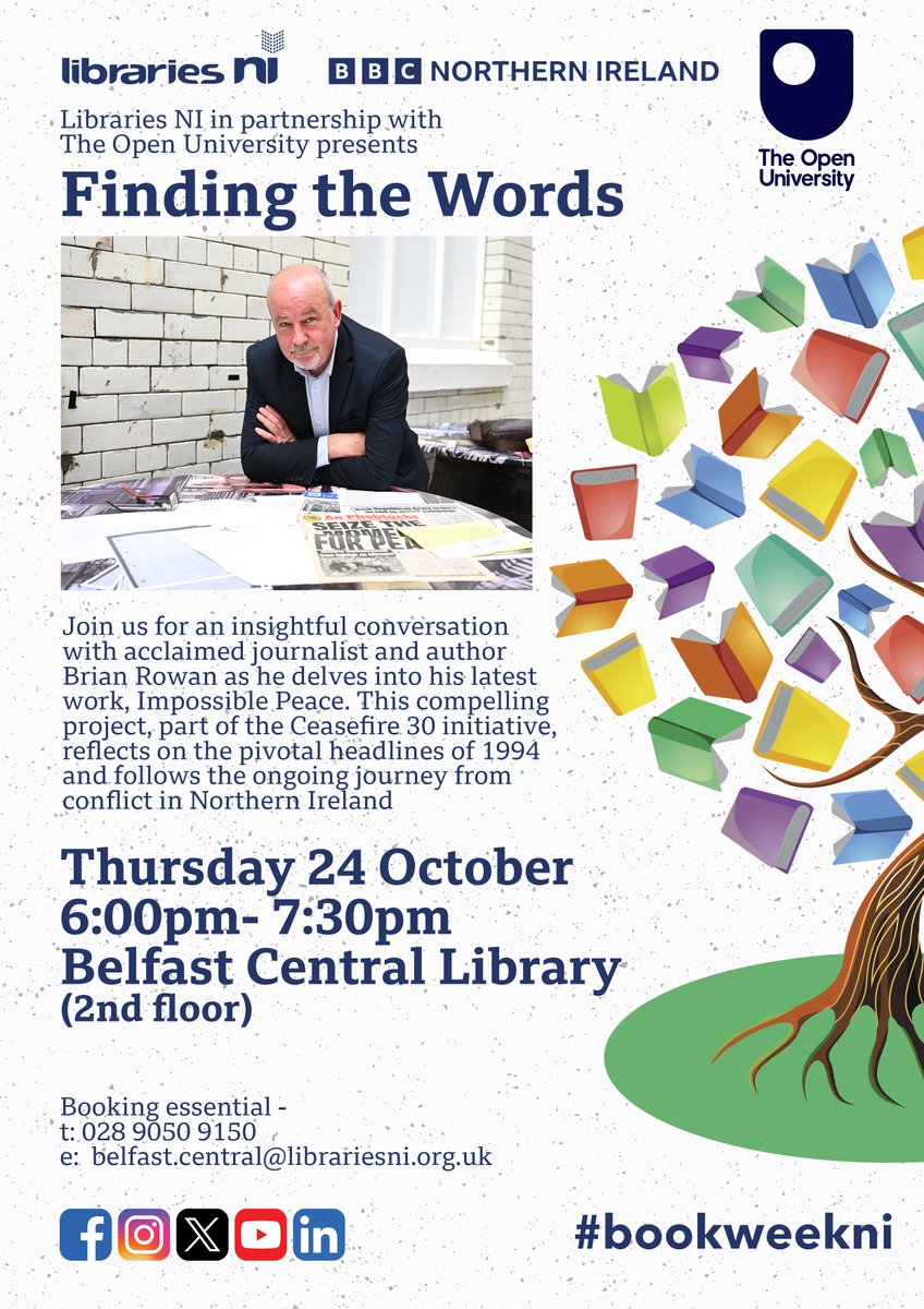Telling the story of our journey to peace through news and fiction @BrianPJRowan will be in conversation with IMRO speech broadcaster of the year <a href="/williamcrawley/">William Crawley</a> this Thursday from 6pm at <a href="/BelfastCentLib/">Belfast Central Library</a>. They'll also be joined by Belfast Singer Songwriter Gerry Creen.

You can