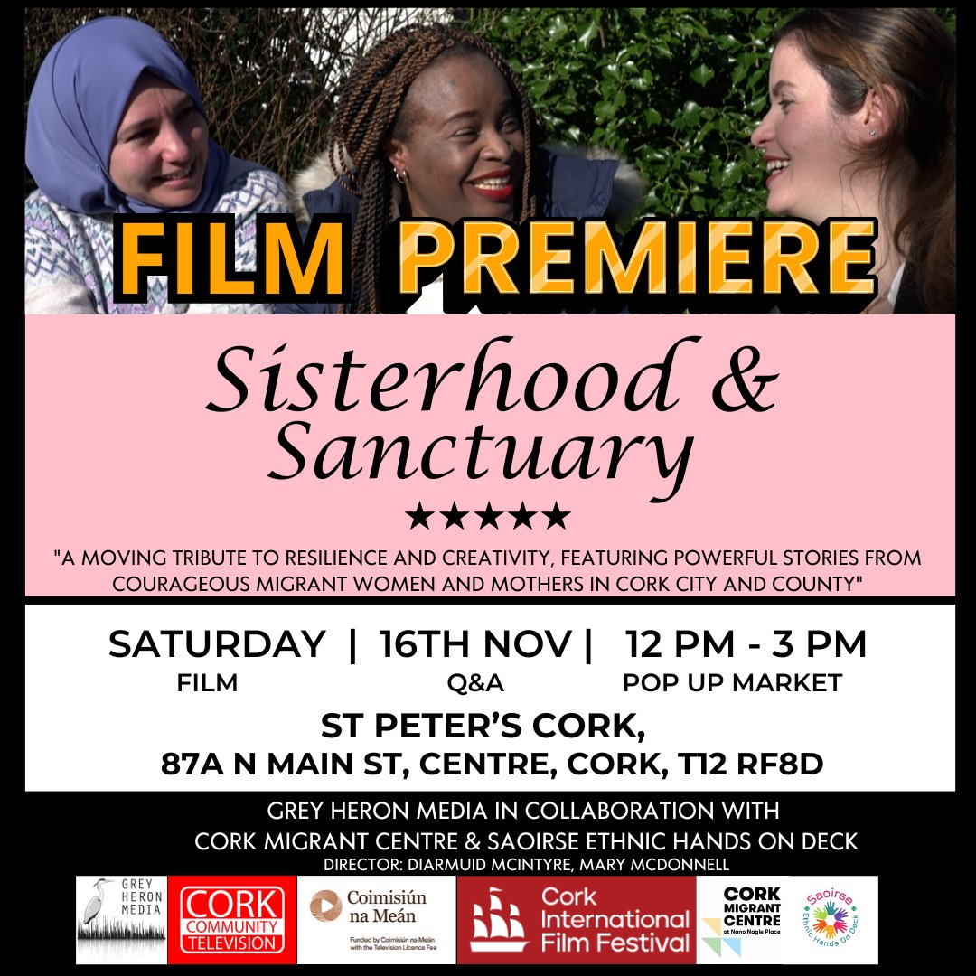 Saoirse - Ethnic Hands On Deck | Social Enterprise (@ethnichands) on Twitter photo 🎟️ Book your FREE tickets here: mail.corkfilmfest.org/events/sisterh…
Brought to you by Grey Heron Media in collaboration with Cork Migrant Centre & Saoirse Ethnic Hands on Deck. Don’t miss this chance to celebrate community and culture! 💖
<a href="/GreyHeronMedia/">Grey Heron Media</a>
<a href="/CorkMigrant/">CorkMigrantCentre</a>
<a href="/CorkFilmFest/">Cork International Film Festival</a> 🎟️ Book your FREE tickets here: mail.corkfilmfest.org/events/sisterh…
Brought to you by Grey Heron Media in collaboration with Cork Migrant Centre & Saoirse Ethnic Hands on Deck. Don’t miss this chance to celebrate community and culture! 💖
<a href="/GreyHeronMedia/">Grey Heron Media</a>
<a href="/CorkMigrant/">CorkMigrantCentre</a>
<a href="/CorkFilmFest/">Cork International Film Festival</a>