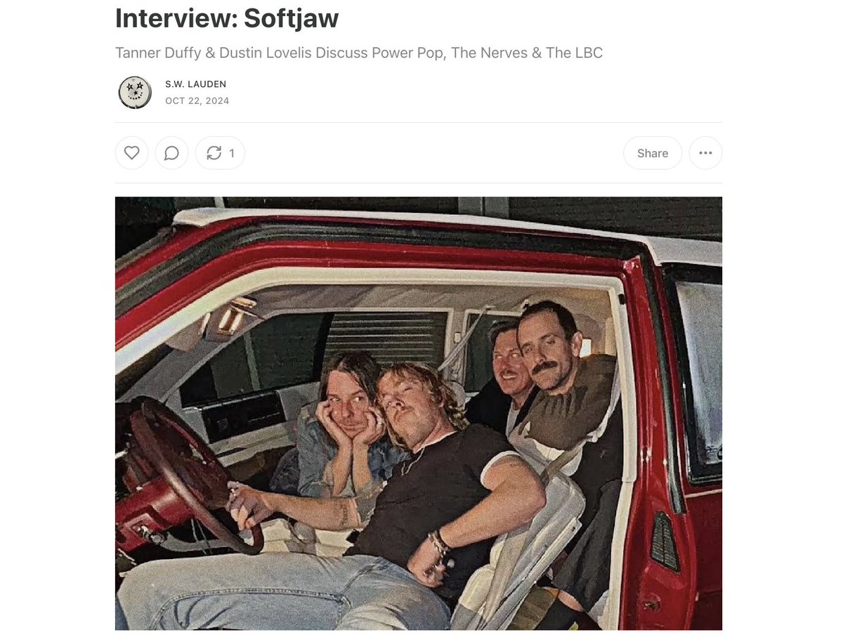 Power pop is alive and well in Long Beach, CA. Dig Big Star, The Nerves, Teenage Fanclub and The Exploding Hearts? Softjaw is for you. #powerpop #NewMusicAlert 
rememberthelightning.substack.com/p/interview-so…