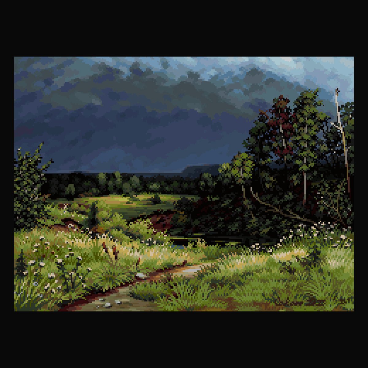 CakeooA's tweet image. an old educational copy of Ivan Shishkin&apos;s painting &quot;before the storm&quot;

#pixelart #ドット絵